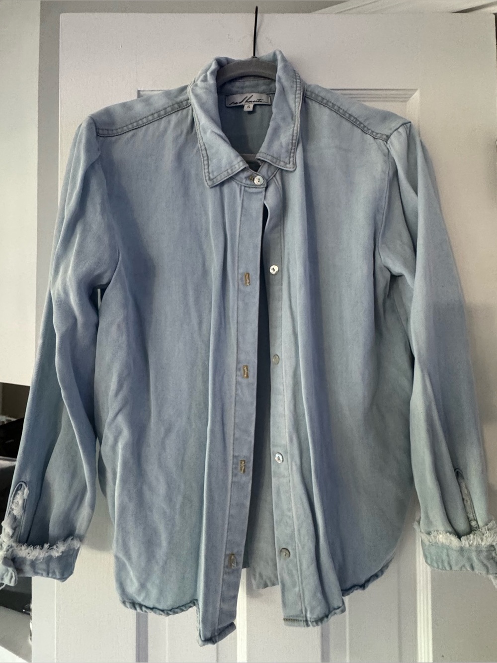 Light Washed Denim shirt with frayed cuffs Size Small